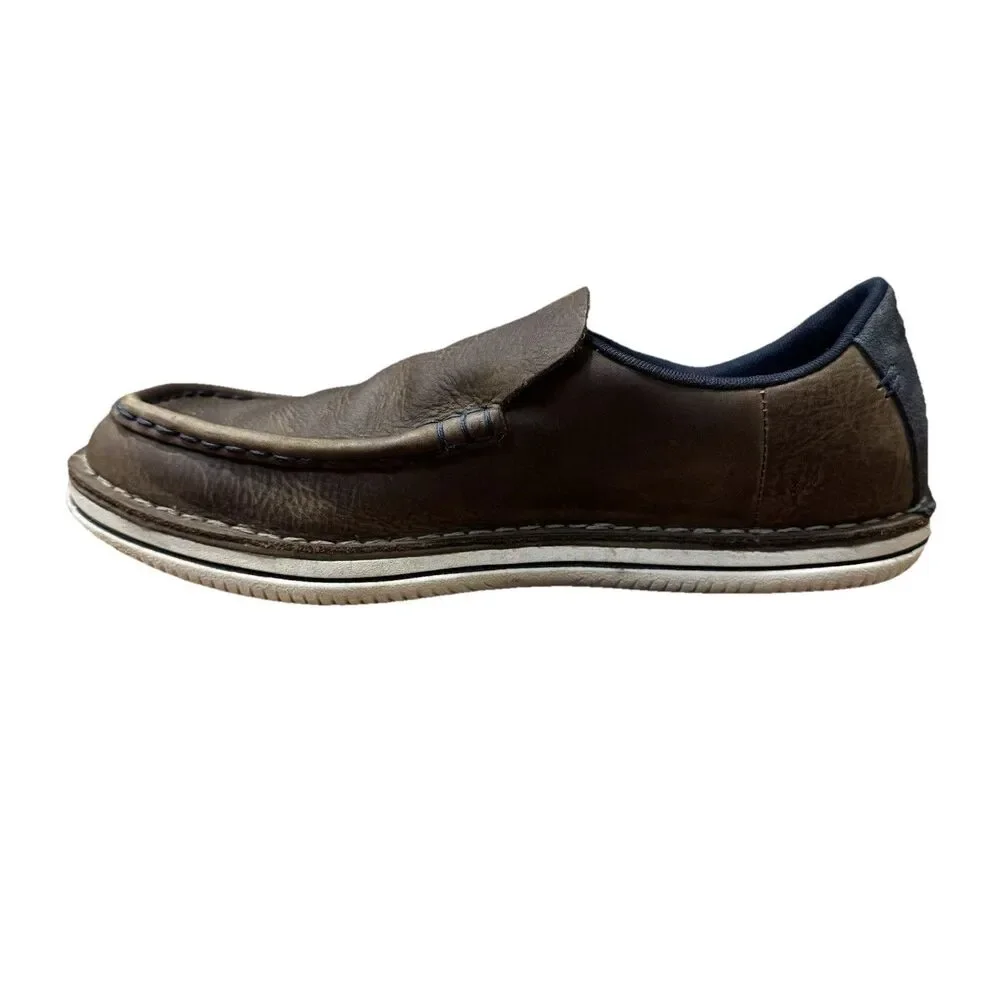 Merrell Men's 9.5 Brown Leather Slip On Low Top Bask Moc Toe Loafers Brindle